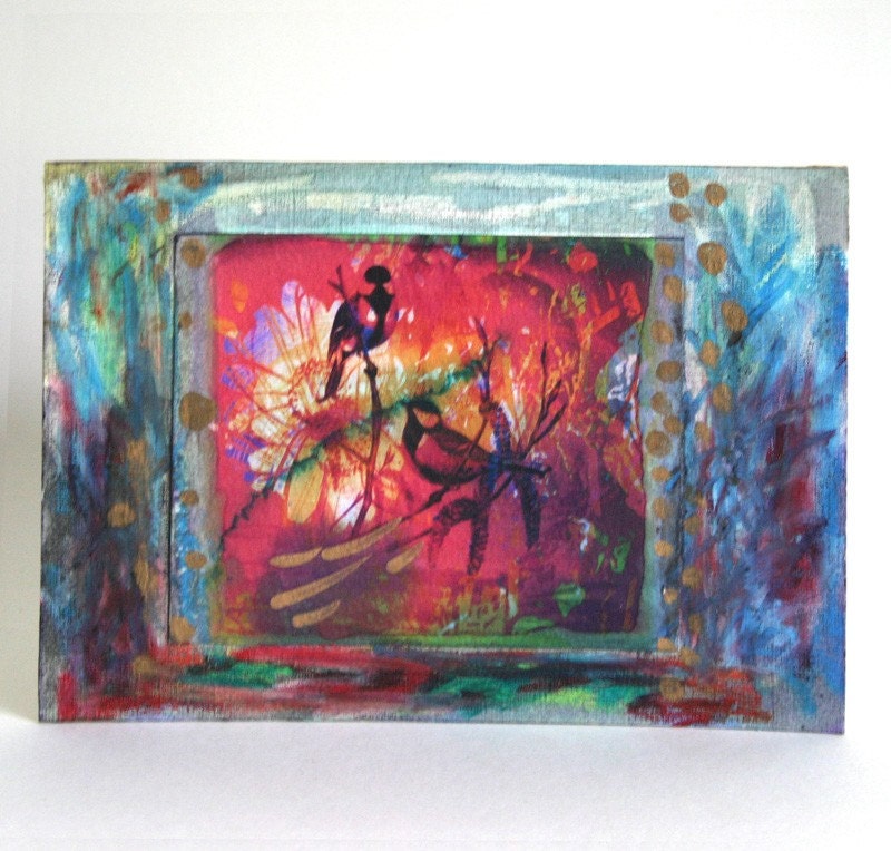 Chikadees on a branch Mixed media original