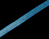 DIY Turquoise Ribbon With  Gold Jacquard Floral Scroll 3yds