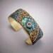 Mosaic Brass Cuff Bracelet with polymer clay inlay, Faux Wood and Sterling Silver