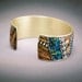 Mosaic Brass Cuff Bracelet with polymer clay inlay, Faux Wood and Sterling Silver