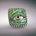 Sterling Silver Adjustable Eye Ring inlaid with Blue Green Iridescent Mosaic Polymer