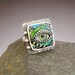 Sterling Silver Eye Ring inlaid with Blue Green Iridescent Mosaic Polymer size 9