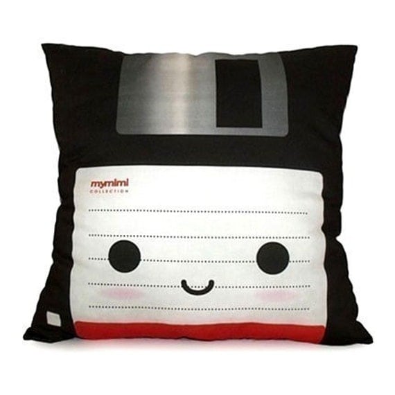 Decorative Deluxe Pillow, Classic Vintage Retro Toy Pillow - Black Floppy Disk