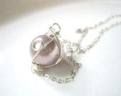 Lavender Glass Pearl Necklace,  Sterling Silver Chain, Solitaire Pendant
