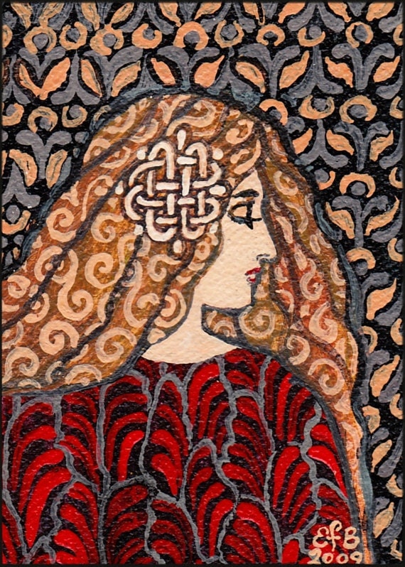 Garnet Goddess - Art Nouveau 5x7 Blank Greeting Card
