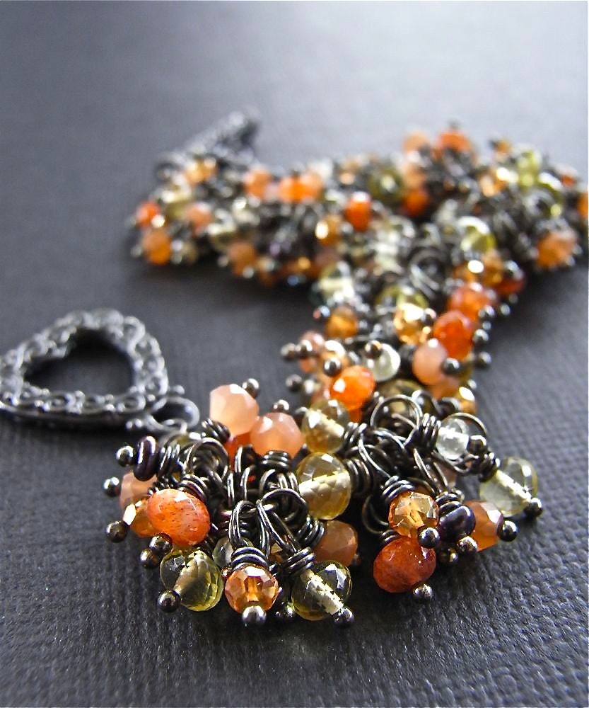 RESERVED for T - mixed gemstone, freshwater pearl, sterling silver oxidised - Glace Ginger