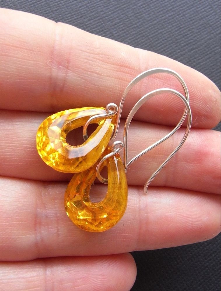 Earrings - sterling silver, vintage glass, teardrop, hoop, topaz - Aine