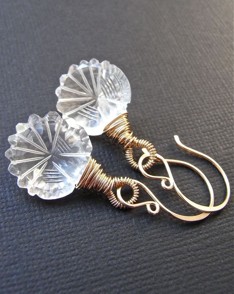 Earrings - goldfill, rock crystal quartz, carved, AAA gemstone  - Tilda