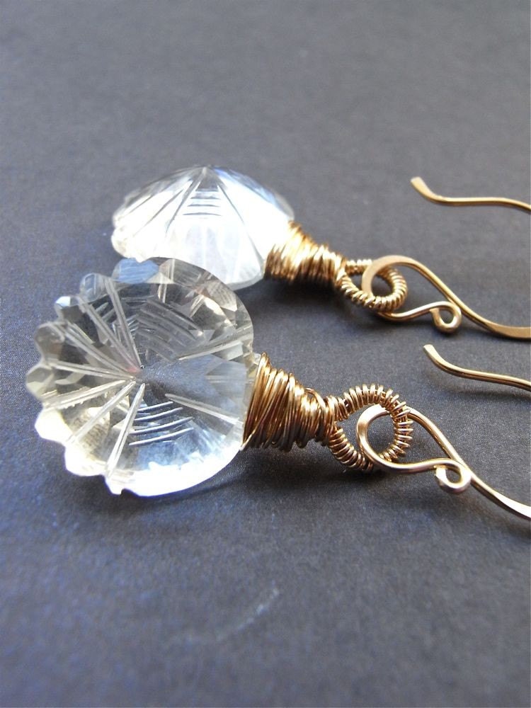Earrings - goldfill, rock crystal quartz, carved, AAA gemstone  - Tilda