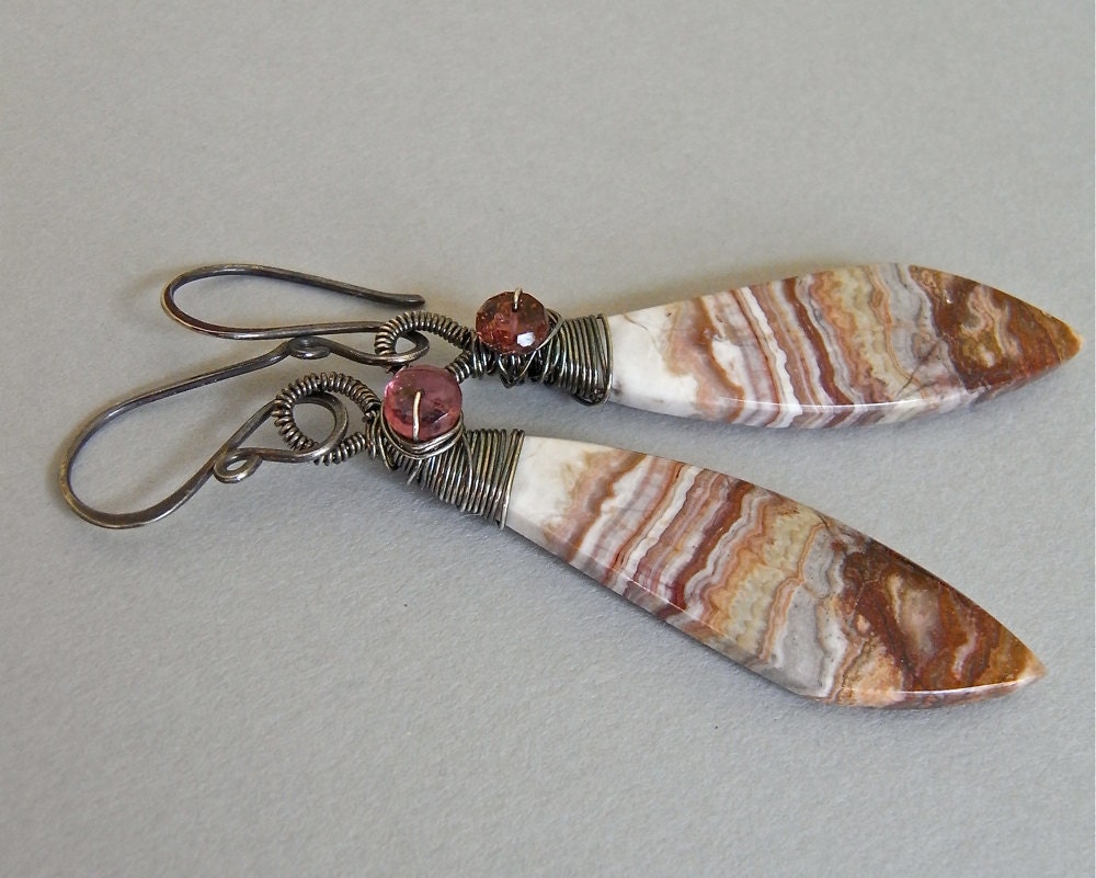 Earrings - sterling silver, oxidised, agate, tourmaline - Kalbarri