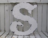 LARGE WOODEN LETTER S, Shabby Chic Letter, 2 Feet Tall, Cut Out Letters, Any Letter, Any Color, Vintage Wooden Letters