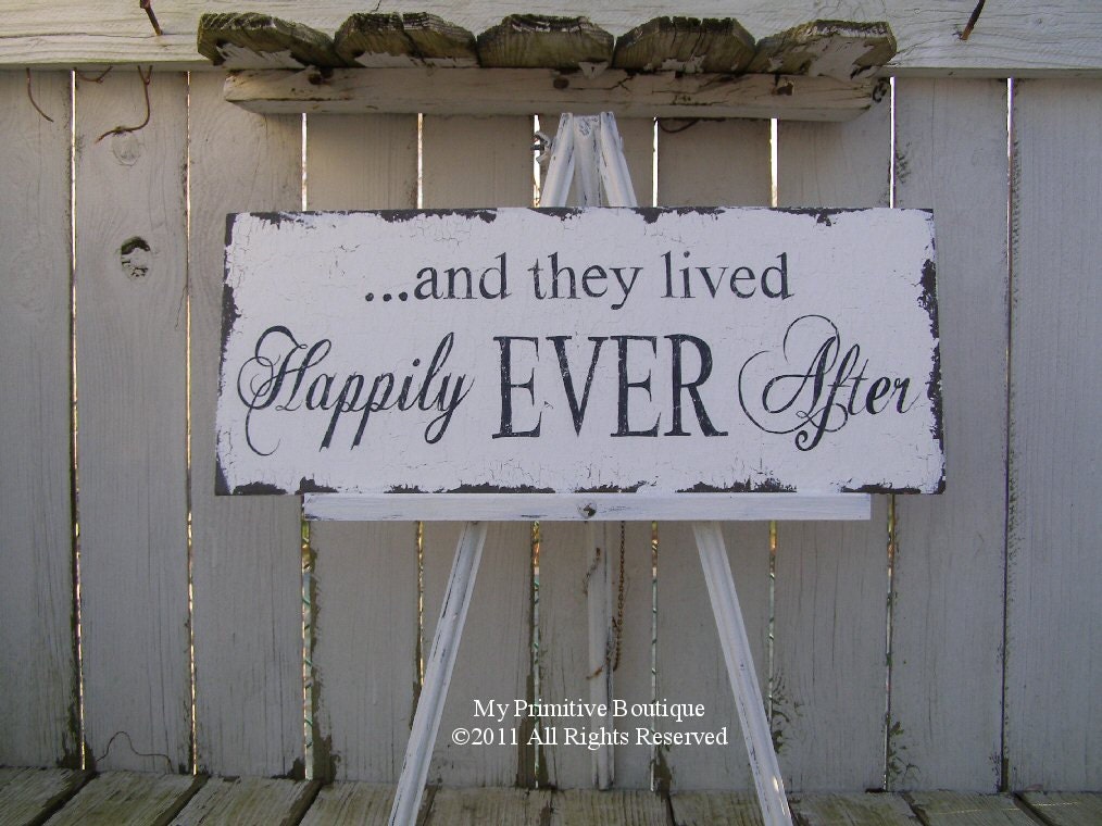 and they lived HAPPILY EVER AFTER Sign, Vintage Wedding Sign, Shabby Chic Wedding, 20 x 8