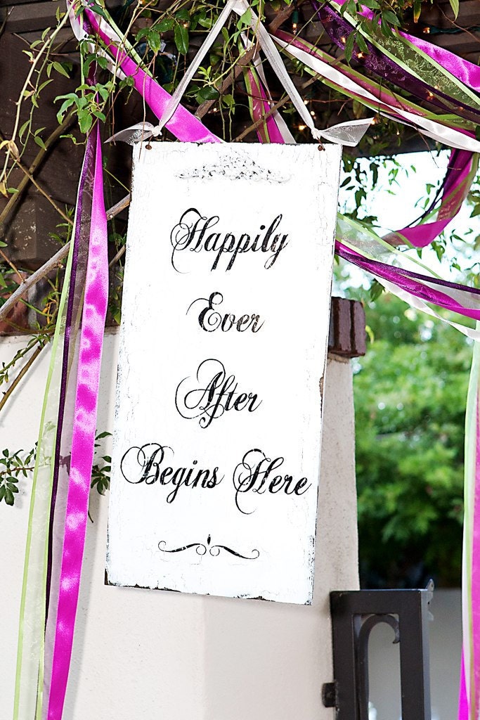 HAPPILY EVER AFTER Begins Here Sign, Vintage Wedding Sign