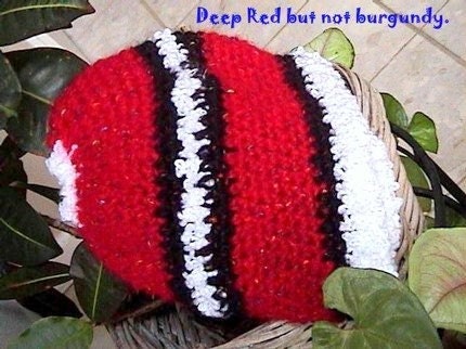 Red White Black Jubilee Crochet Beanie Hat - FREE ship