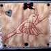 CLEARANCE SALE - REDWORK embroidered red bird heart handmade little mini art quilt