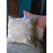 Blue and Cream Stripe Ticking Pillow Case Cover - 12 Inch Size - Vintage Doily Detail - OOAK