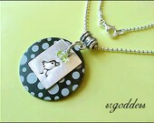 WHIMSY 18 inch all sterling silver bird and polka dot peridot slide ball chain necklace by srgoddess