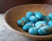 felted wool beach stones - rustic turquoise - set of 15