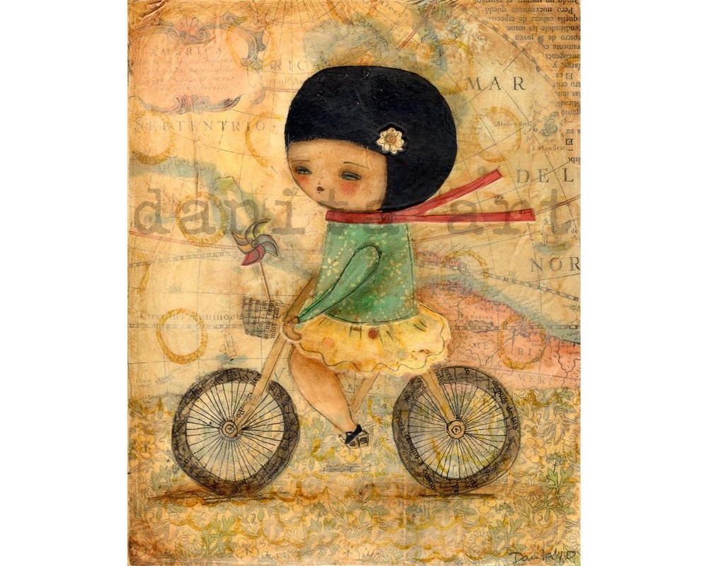 BICYCLE RIDER -  Reproduction From Original Painting Illustration by Danita (8x10 Inches Print)