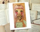 A mermaid's heart-- Print Reproduction from Mixed Media Collage Painting By Danita - (5x10 INCHES)