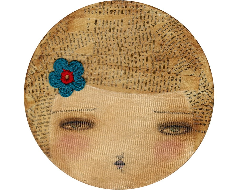 BLOND - Original Collage Round Canvas Painting by DANITA