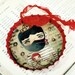 A great catch - Huge Bottle Cap Encaustic Beeswax Collage Valentine's Day Ornament By Danita Art (4 Inches Wide)