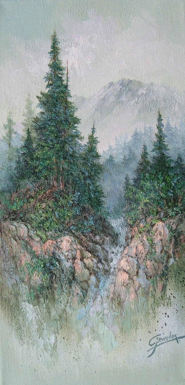 Serenity Mountain   Original Oil Painting. by Griselda Tello.  Cottage Chic Decor