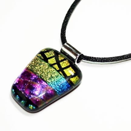 ON SALE - Fused Dichroic Art Glass TEXTURES Slide Pendant with Necklace