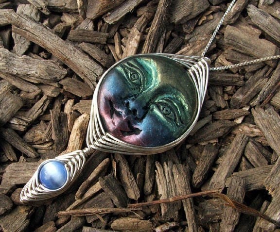 Handcrafted Wire Wrap Polymer Clay Moon Goddess Bead Pendant