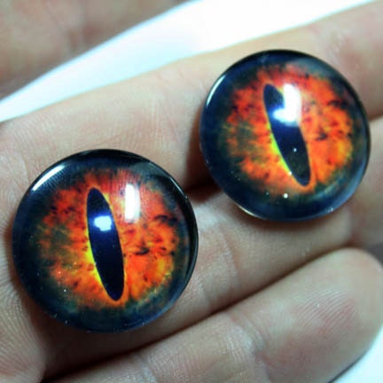 1 Set of Dark Golden Dragon Glass Eyes Handmade 24mm 1 inch Glass Taxidermy Doll Eyes Cabochons for Jewelry Making