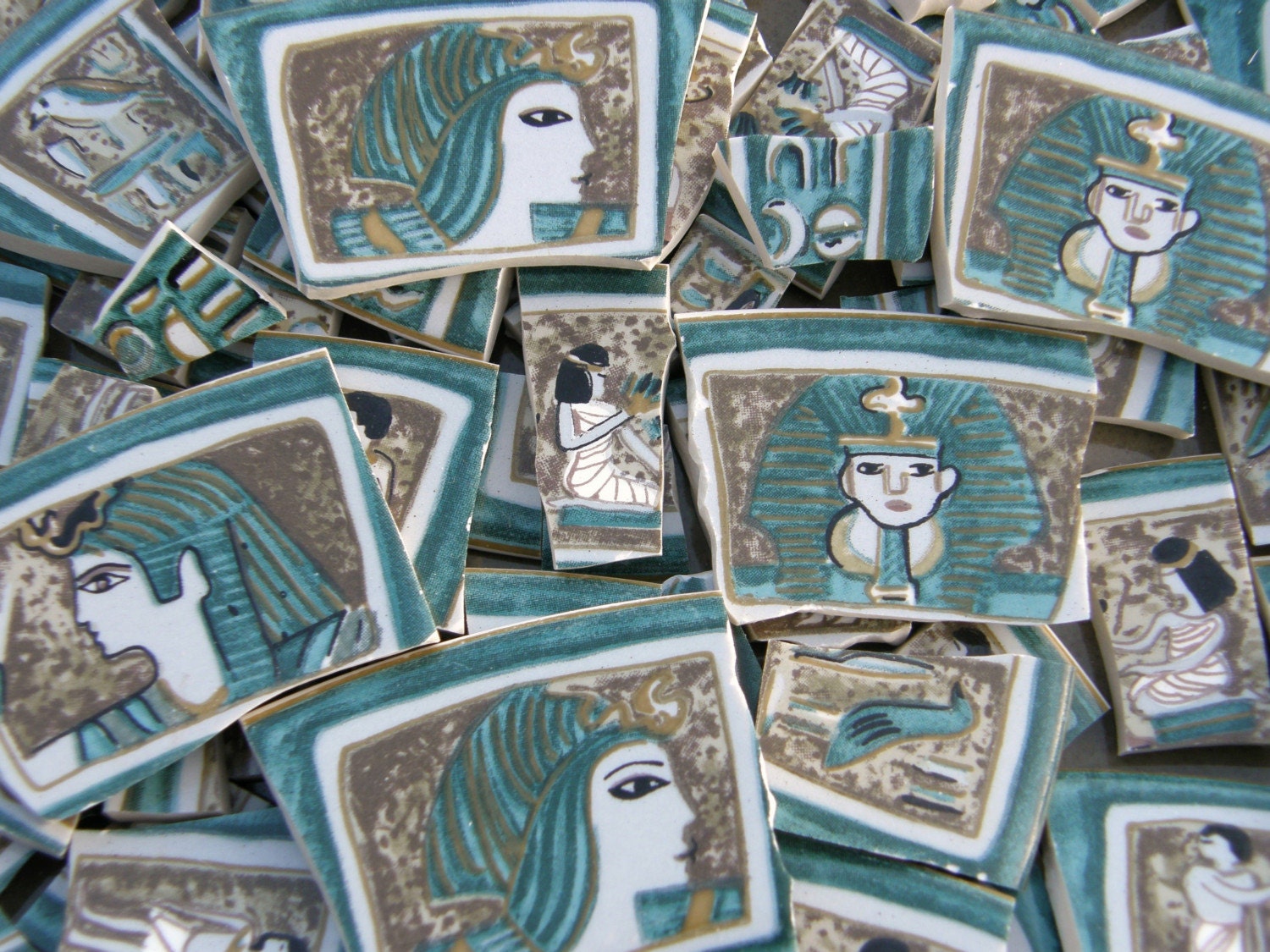 FUNKY PHAROAH Egyptian Rulers Hyrogliphics Ancient Symbols Birds Mosaic Tiles Art Tile