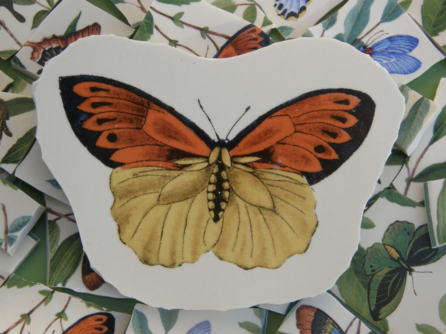 Sakura Butterfly Mosaic Tiles w/ Large Focal Art Tile