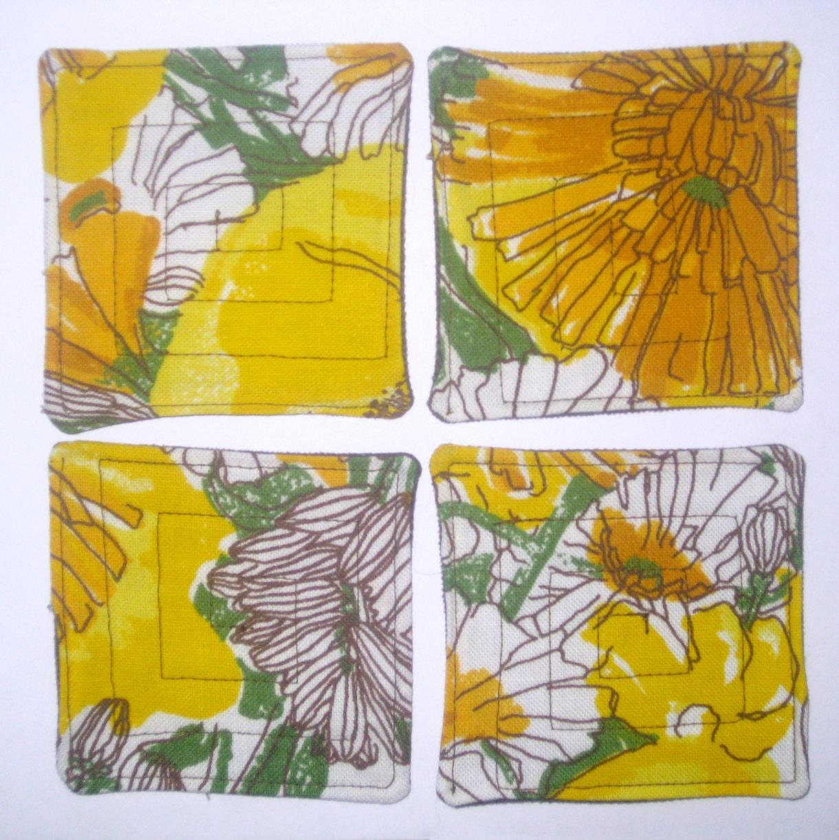 Handmade Fabric DRINK COASTERS Repurposed VINTAGE Fabrics, Coffee Tea Mug, Upcycled