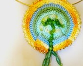 Beaded Crochet Necklace: Ocean Sunrise Fiber Art Pendant