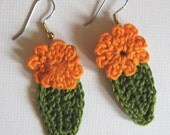 Crochet Earrings- French Marigolds - Eco Chic Cotton Thread - Fiber Art Gift