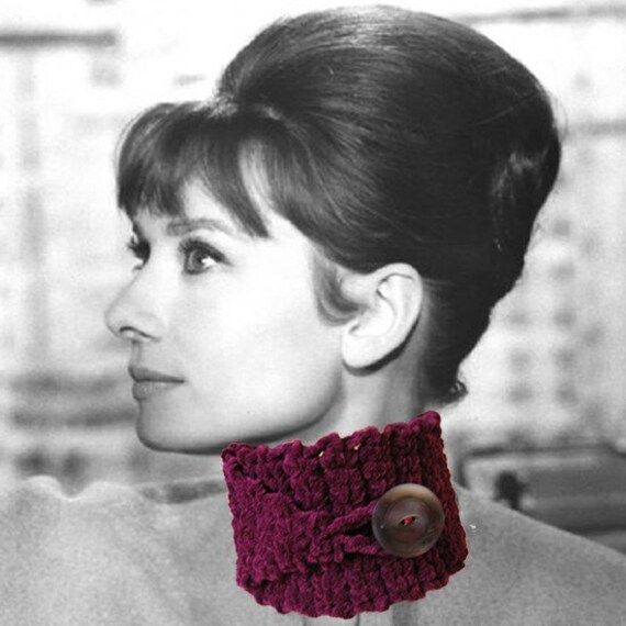 Audrey Hepburn Crochet Cowl - Ruby Wine Velvet - Movie Star Idol No. 4