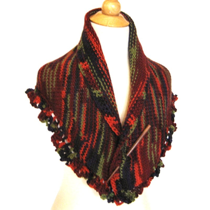 Forest Foliage Handknit Shawl -  Merino Wool Wrap Cape - Fall Fashion Gift