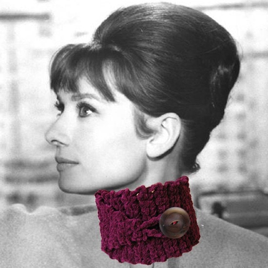 Audrey Hepburn Crochet Cowl - Ruby Wine Velvet - Movie Star Idol No. 4