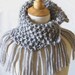 Knit Cowl Capelet in Pearl Gray Chunky Fringed Wool