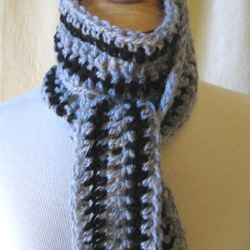 Fred Astaire Crochet Scarf - Movie Star Idol Series - Black & Gray Wool