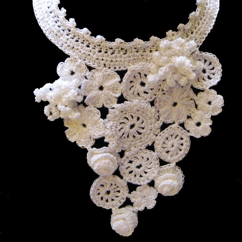 Wedding Necklace - Crocheted Bib Victorian Statement Neckpiece - Bridal Flowers