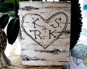 Beautiful Birch Tree Carved Initials Plaque - Personalized Carved Heart in Tree Keepsakes  - Weddings,