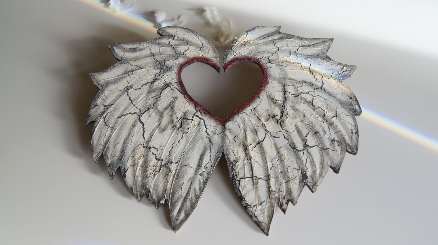 MINI Angel Wings Soft Crackle Wall Hanging - Heart Romantic Cottage Farm House Chic -