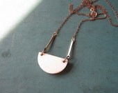 SALE 30% off - Half Moon Necklace - vintage horn bead with brass and copper chain geometric, minimal