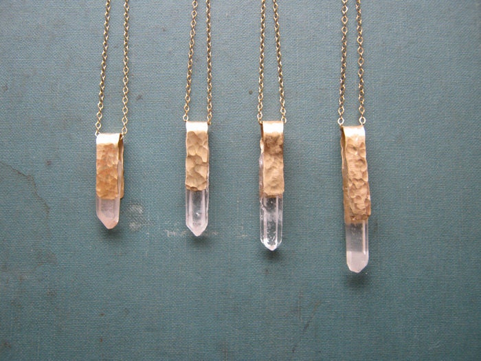 Quartz Crystal Point Necklace - Brass bail, gold-filled chain