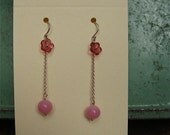 vintage modern pink glass flower earrings