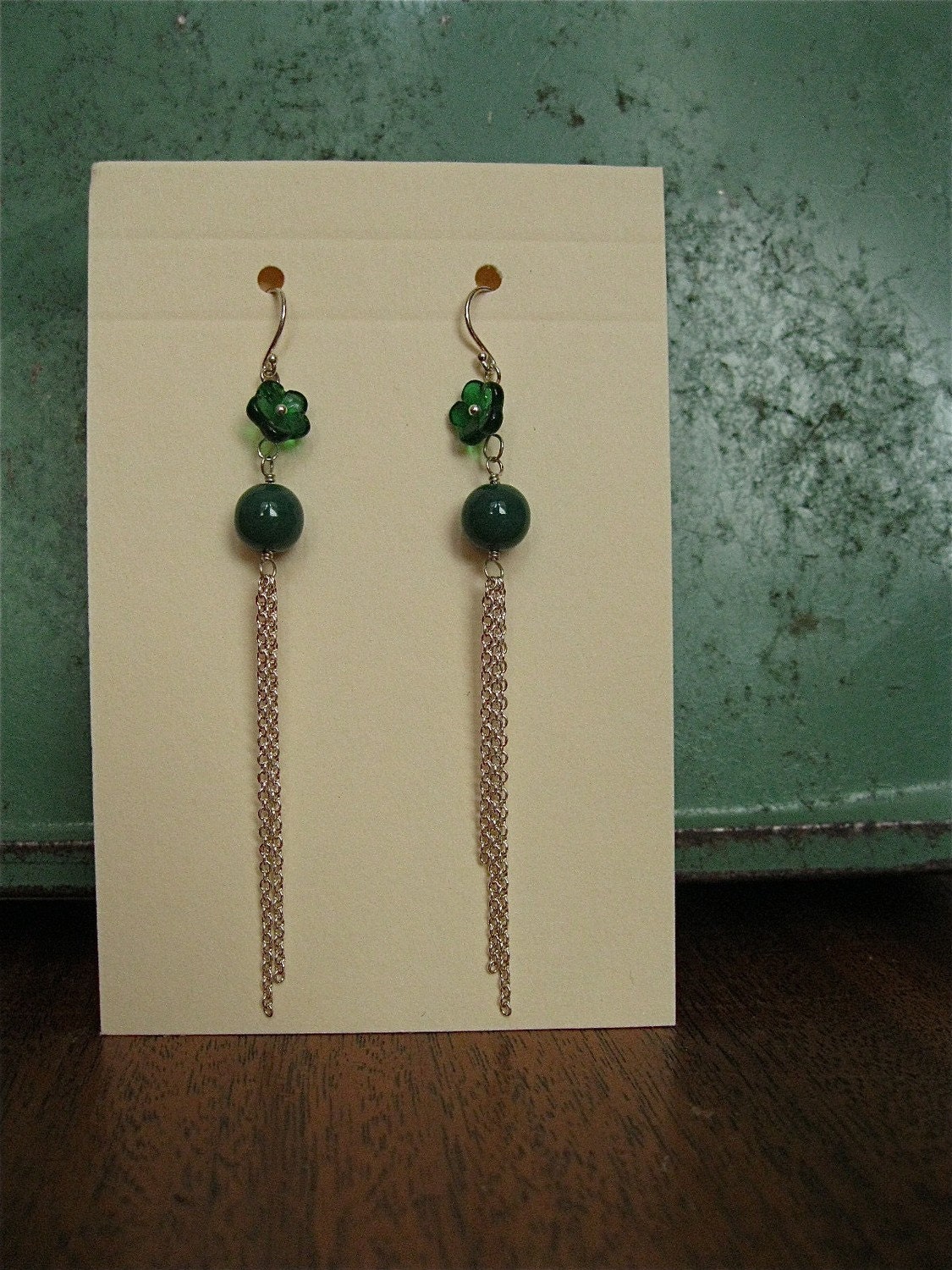 vintage modern green flower cascade earrings