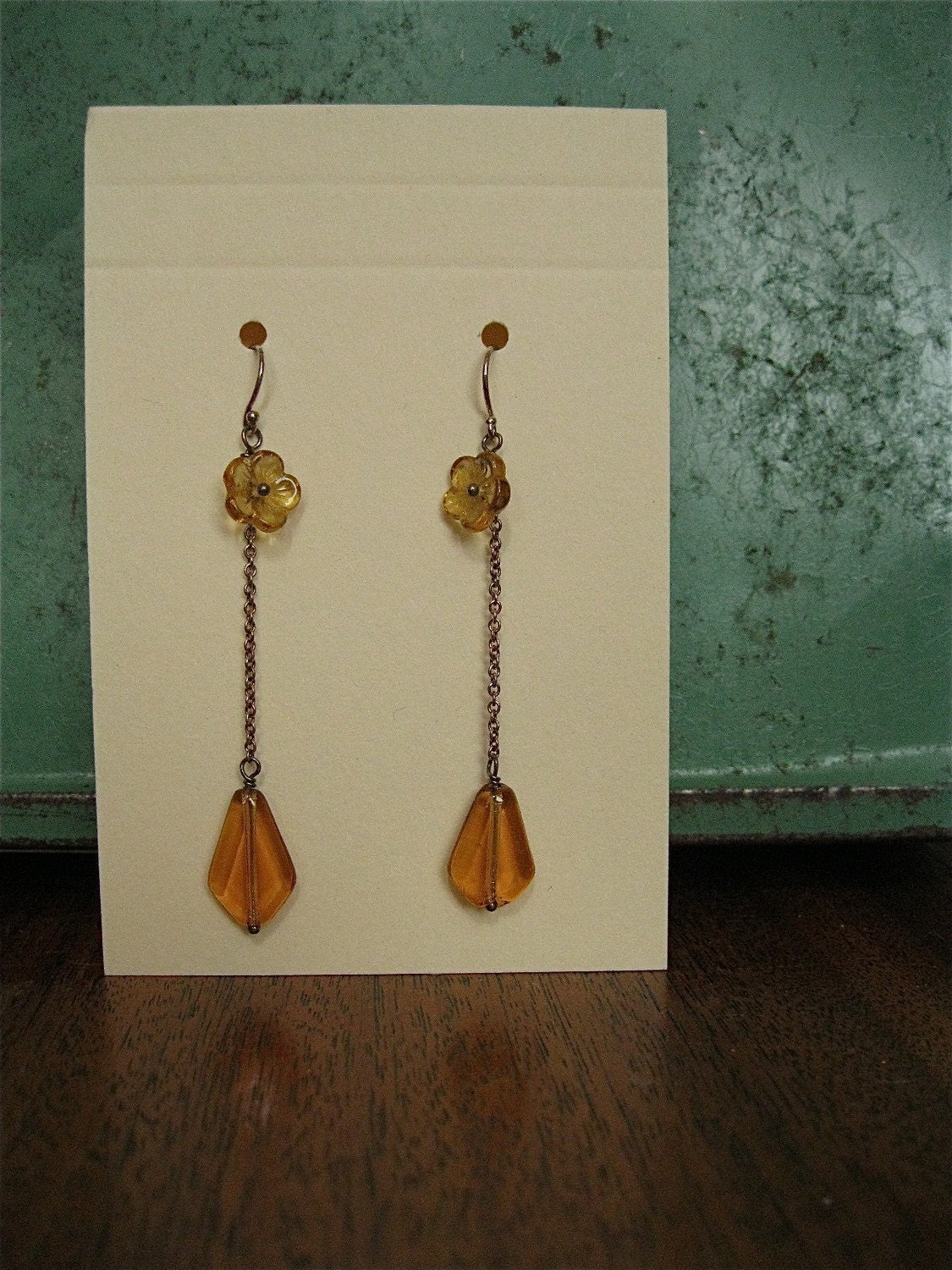 vintage modern orange flower drop earrings