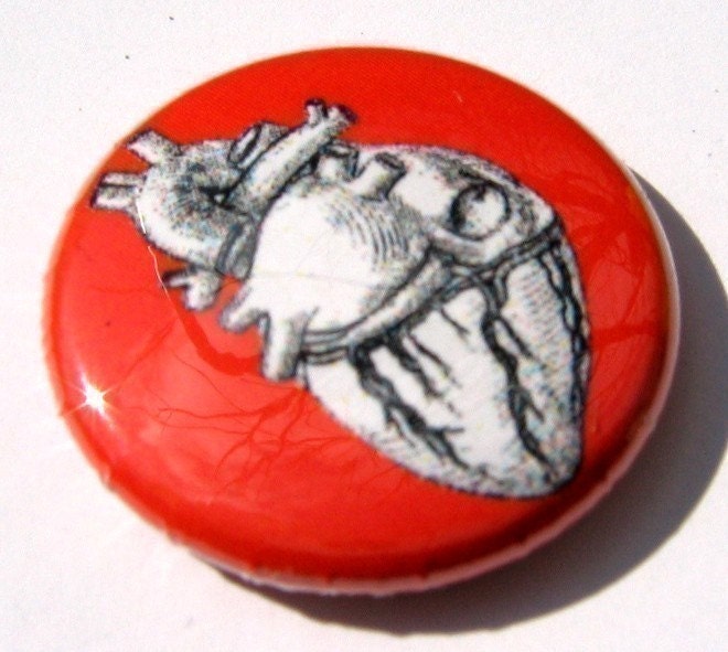 Anatomical heart...for your sleeve 1 inch pin back button