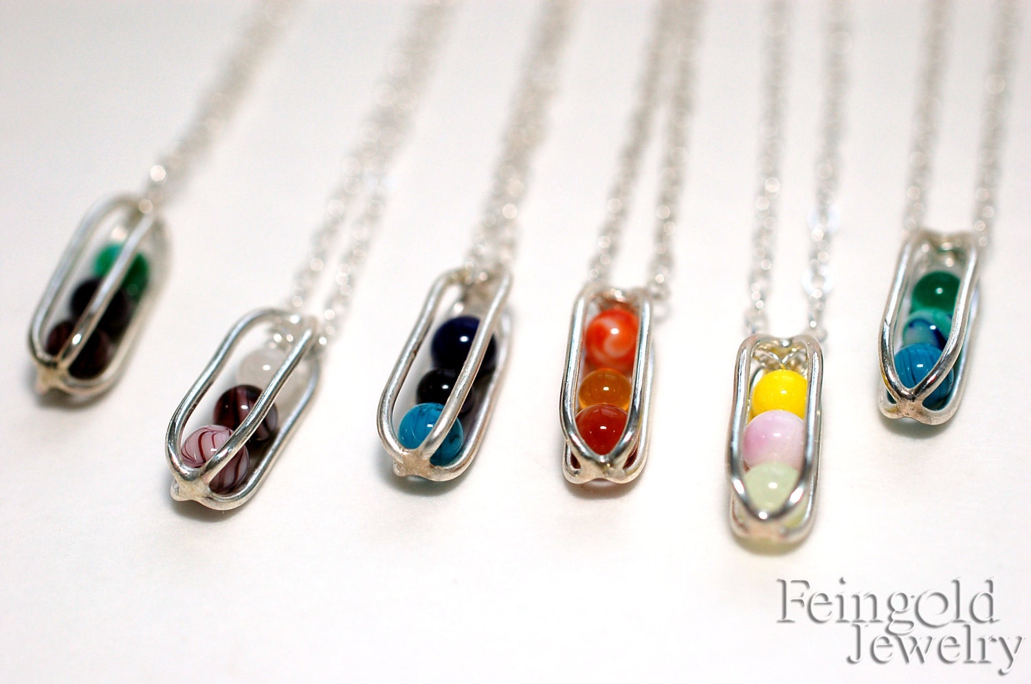 Gravity Collection: Blackberry Pie- Sterling Silver Pendant with Three Floating Glass Spheres